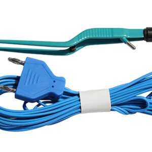 single-use bipolar forceps, bayonet, 200 mm, tip 1,0 mm, with cable 5 m, 2-pin connector and irrigation, sterile